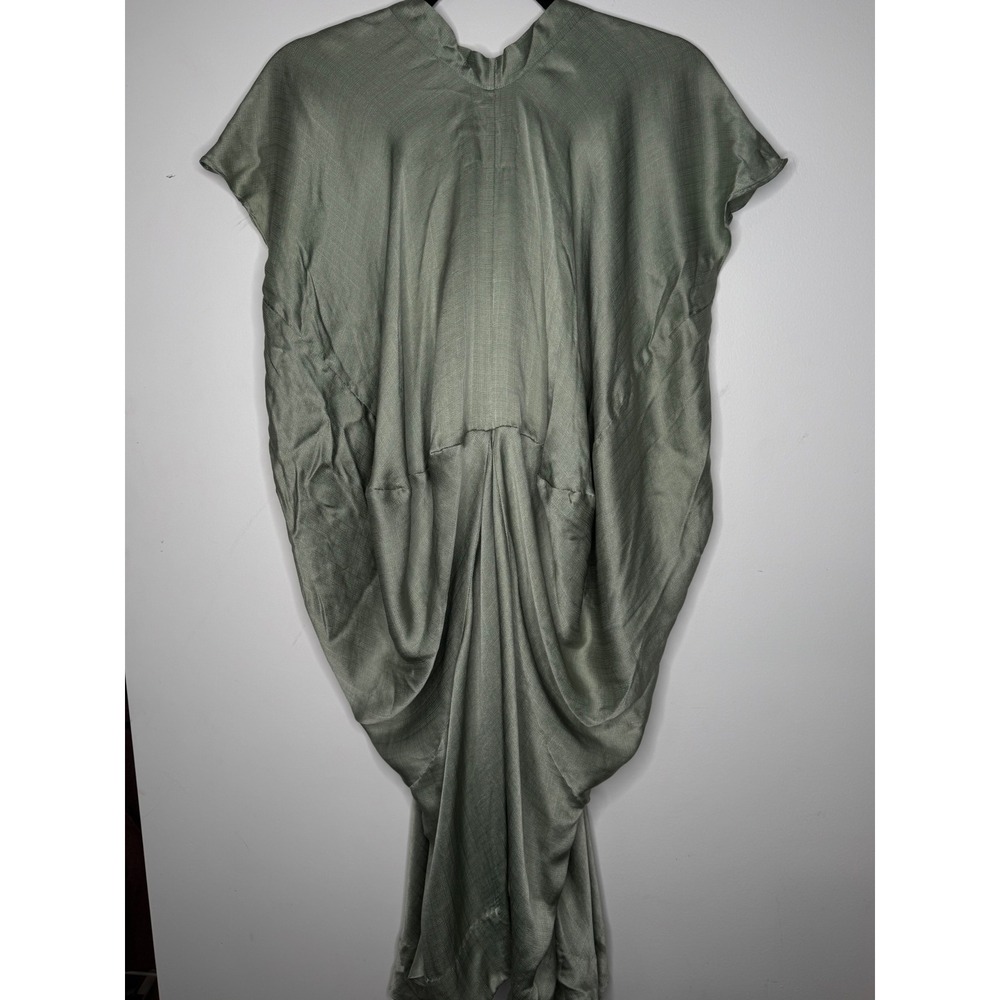 Gary Graham Sage Green Draped V-Neck Avant-Garde Cocoon Dress Size 4 - Picture 2 of 6